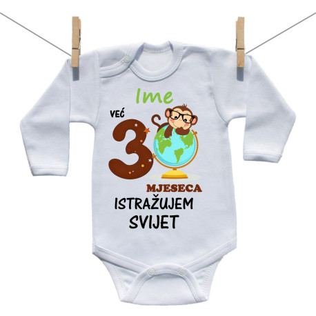 Bodije s dugim rukavom Već 3 mjeseca istražujem svijet Bodije s dugim rukavom Već 3 mjeseca istražujem svijet
