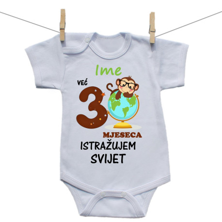 Bodije s kratkim rukavom Već 3 mjeseca istražujem svijet Bodije s kratkim rukavom Već 3 mjeseca istražujem svijet