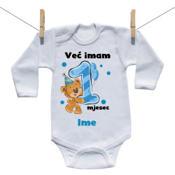 Bodije s dugim rukavom Već imam 1 mjesec s medvjedićem i imenom djeteta dječak