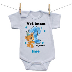 Bodije s kratkim rukavom Već imam 1 mjesec s medvjedićem i imenom djeteta dječak