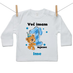 Majica s dugim rukavom Već imam 1 mjesec s medvjedićem i imenom djeteta dječak