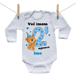 Bodije s dugim rukavom Već imam 2 mjeseca s medvjedićem i imenom djeteta - dječak