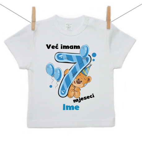Majica s kratkim rukavom Već imam 7 mjeseci s medvjedićem i imenom djeteta - dječak
