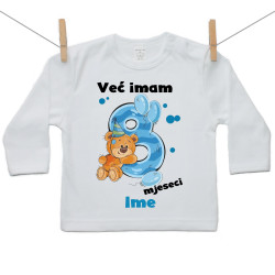 Majica s dugim rukavom Već imam 8 mjeseci s medvjedićem i imenom djeteta - Dječak
