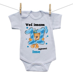 Bodije s kratkim rukavom Već imam 11 mjeseci s medvjedićem i imenom djeteta Dječak