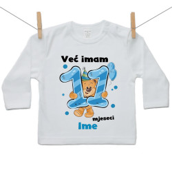 Majica s dugim rukavom Već imam 11 mjeseci s medvjedićem i imenom djeteta Dječak