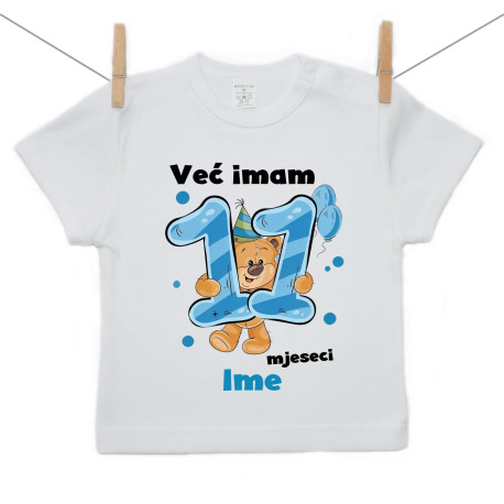 Majica s kratkim rukavom Već imam 11 mjeseci s medvjedićem i imenom djeteta Dječak Majica s kratkim rukavom Već imam 11 mjeseci s medvjedićem i imenom djeteta Dječak
