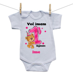 Bodije s kratkim rukavom Već imam 1 mjesec s medvjedićem i imenom djeteta – Djevojčica