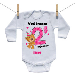 Bodije s dugim rukavom Već imam 2 mjeseca s medvjedićem i imenom djeteta Djevojčica