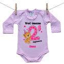 Roze bodije s dugim rukavom Već imam 2 mjeseca s medvjedićem i imenom djeteta Djevojčica