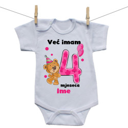 Bodije s kratkim rukavom Već imam 4 mjeseca s medvjedićem i imenom djeteta - Djevojčica