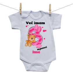 Bodije s kratkim rukavom Već imam 8 mjeseci s medvjedićem i imenom djeteta Djevojčica