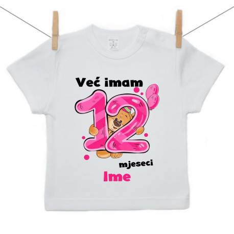 Majica s kratkim rukavom Već imam 12 mjeseci s medvjedićem i imenom djeteta – djevojčica Majica s kratkim rukavom Već imam 12 mjeseci s medvjedićem i imenom djeteta – djevojčica