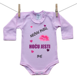 Roze bodije s dugim rukavom Neću pusu, hoću jesti!