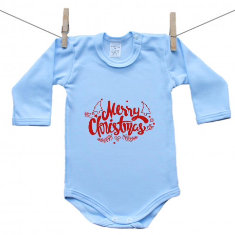 Plave bodije s dugim rukavom Merry Christmas