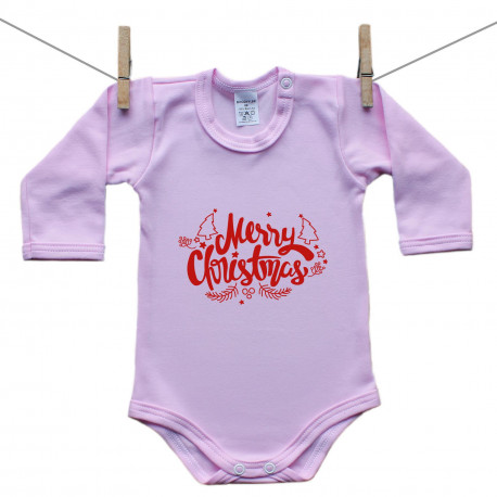 Roze bodije s dugim rukavom Merry Christmas Roze bodije s dugim rukavom Merry Christmas